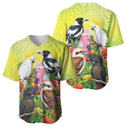 Australian Native Birds Baseball Jersey Art Dot Painting Pattern
