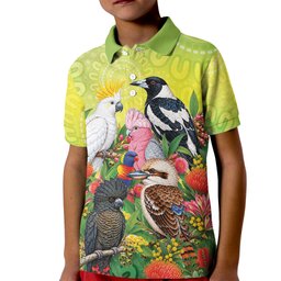 Australian Native Birds Kid Polo Shirt Art Dot Painting Pattern