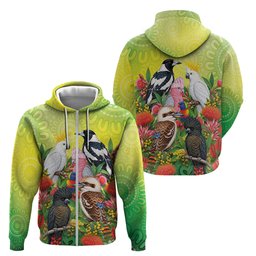 Australian Native Birds Zip Hoodie Art Dot Painting Pattern