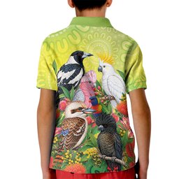 Australian Native Birds Kid Polo Shirt Art Dot Painting Pattern