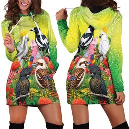 Australian Native Birds Hoodie Dress Art Dot Painting Pattern