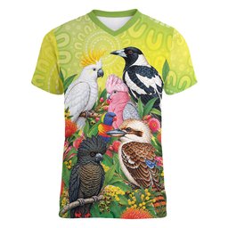Australian Native Birds Women V-Neck T-Shirt Art Dot Painting Pattern