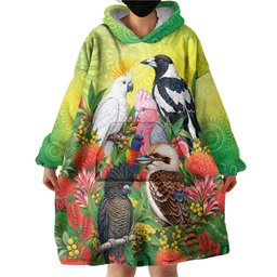Australian Native Birds Wearable Blanket Hoodie Art Dot Painting Pattern