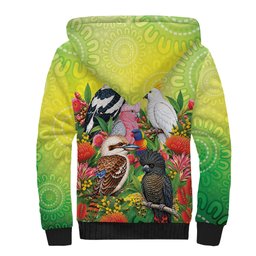Australian Native Birds Sherpa Hoodie Art Dot Painting Pattern