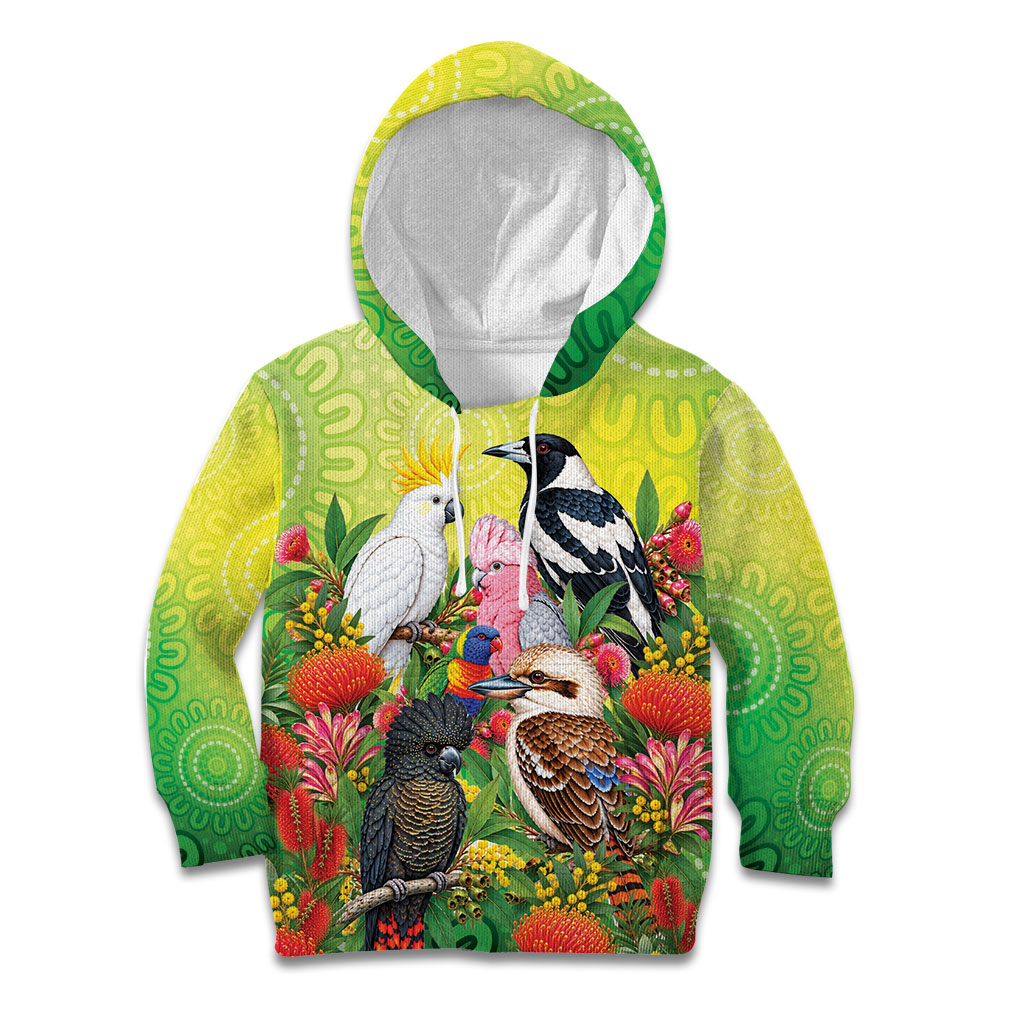 Australian Native Birds Kid Hoodie Art Dot Painting Pattern