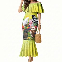 Australian Native Birds Mermaid Dress Art Dot Painting Pattern