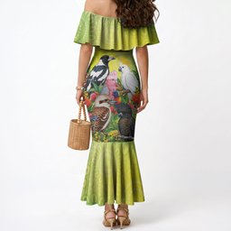 Australian Native Birds Mermaid Dress Art Dot Painting Pattern