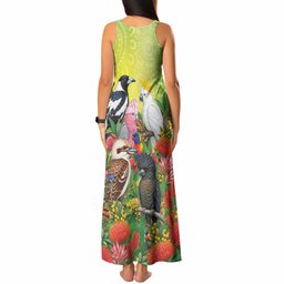 Australian Native Birds Tank Maxi Dress Art Dot Painting Pattern