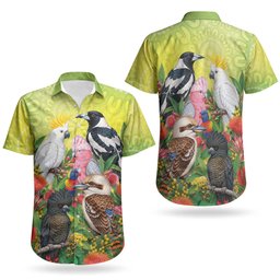 Australian Native Birds Couples Matching Puletasi and Hawaiian Shirt Art Dot Painting Pattern