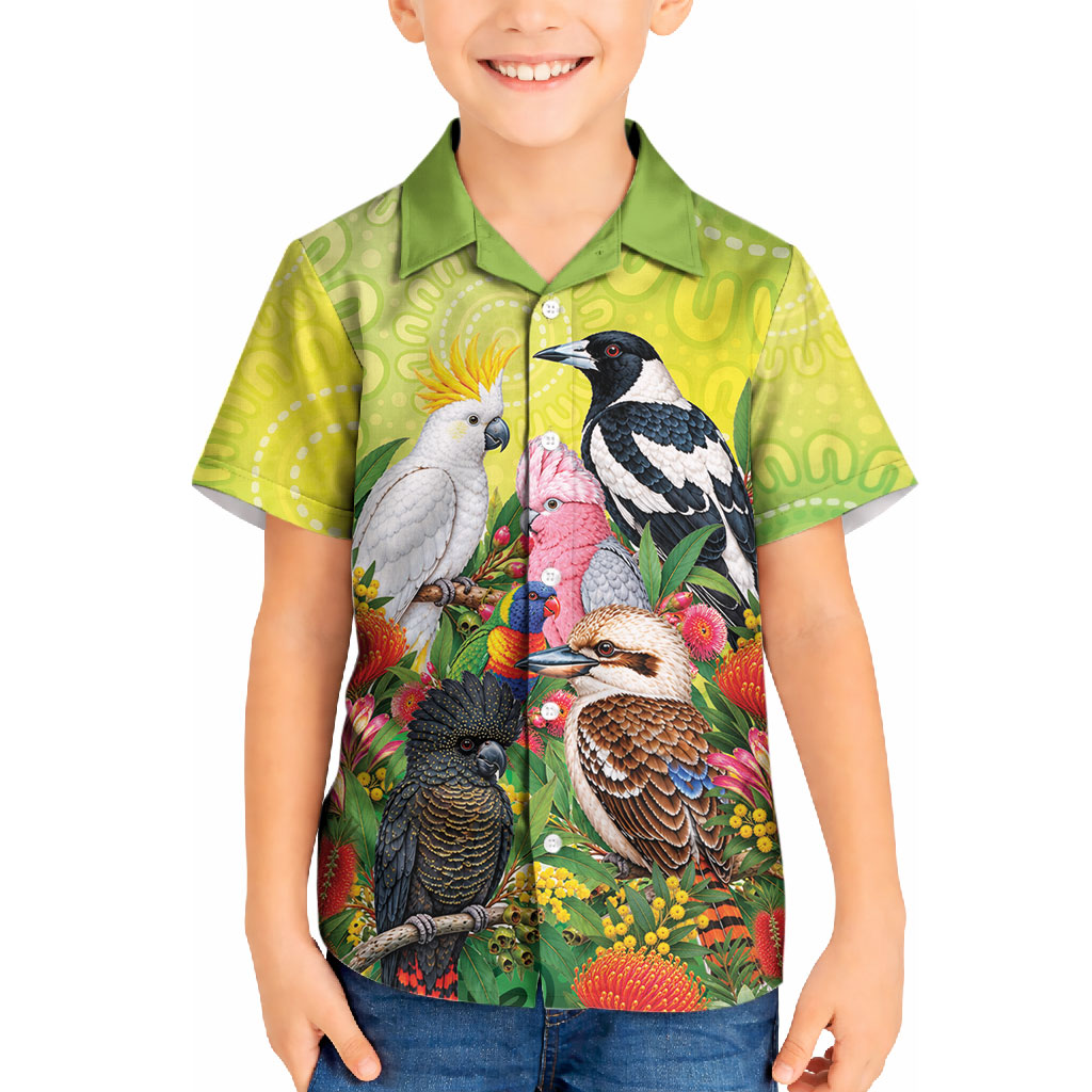 Australian Native Birds Kid Hawaiian Shirt Art Dot Painting Pattern