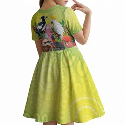 Australian Native Birds Kid Short Sleeve Dress Art Dot Painting Pattern