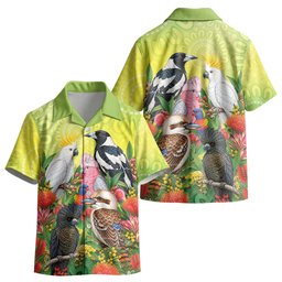 Australian Native Birds Kid Hawaiian Shirt Art Dot Painting Pattern