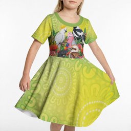 Australian Native Birds Kid Short Sleeve Dress Art Dot Painting Pattern