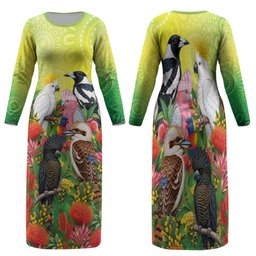 Australian Native Birds Family Matching Long Sleeve Bodycon Dress and Hawaiian Shirt Art Dot Painting Pattern