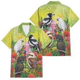 Australian Native Birds Family Matching Short Sleeve Bodycon Dress and Hawaiian Shirt Art Dot Painting Pattern