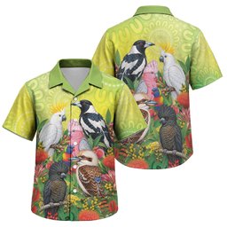 Australian Native Birds Family Matching Off Shoulder Short Dress and Hawaiian Shirt Art Dot Painting Pattern