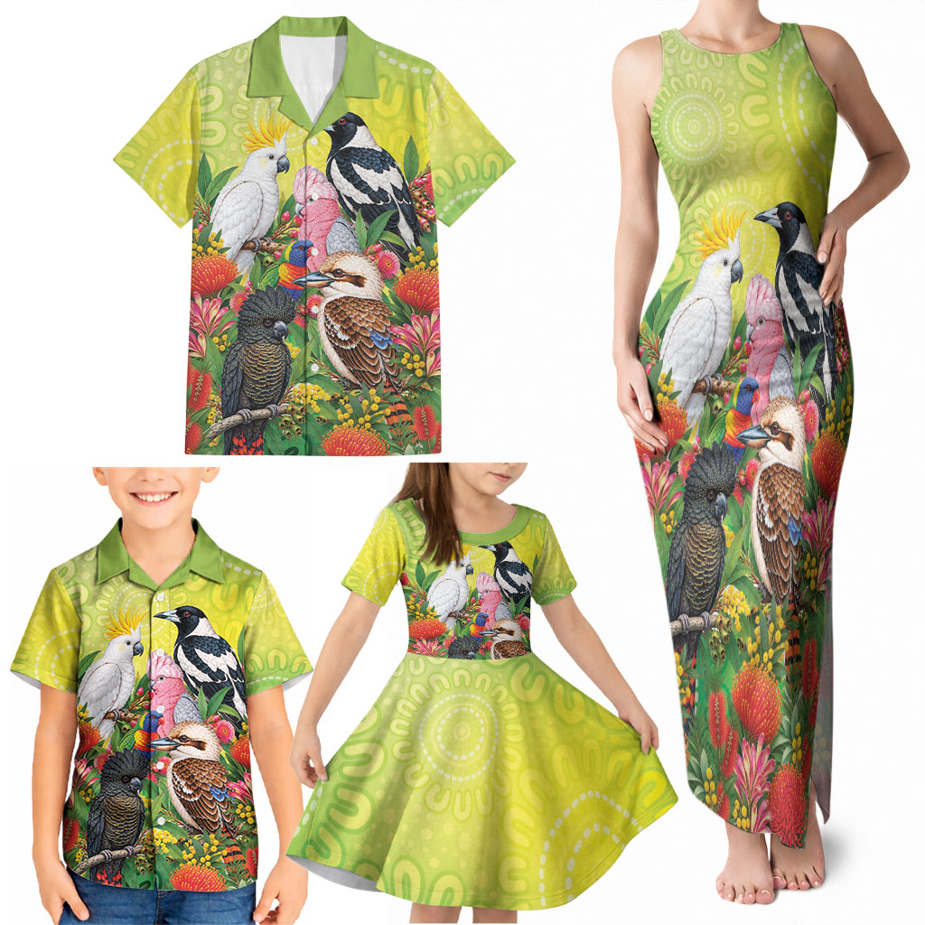 Australian Native Birds Family Matching Tank Maxi Dress and Hawaiian Shirt Art Dot Painting Pattern