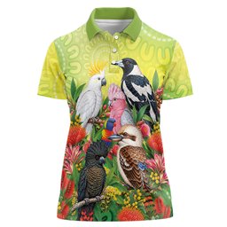Australian Native Birds Women Polo Shirt Art Dot Painting Pattern