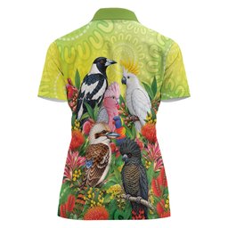Australian Native Birds Women Polo Shirt Art Dot Painting Pattern