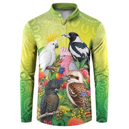 Australian Native Birds Button Sweatshirt Art Dot Painting Pattern
