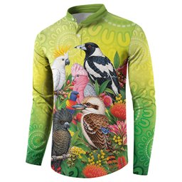 Australian Native Birds Button Sweatshirt Art Dot Painting Pattern