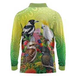 Australian Native Birds Long Sleeve Polo Shirt Art Dot Painting Pattern