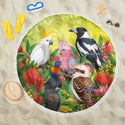 Australian Native Birds Beach Blanket Art Dot Painting Pattern