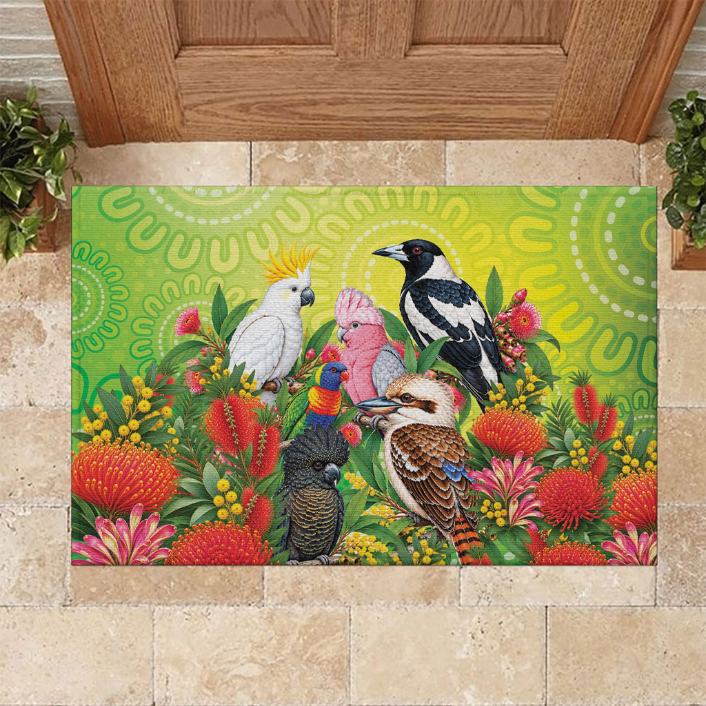 Australian Native Birds Rubber Doormat Art Dot Painting Pattern