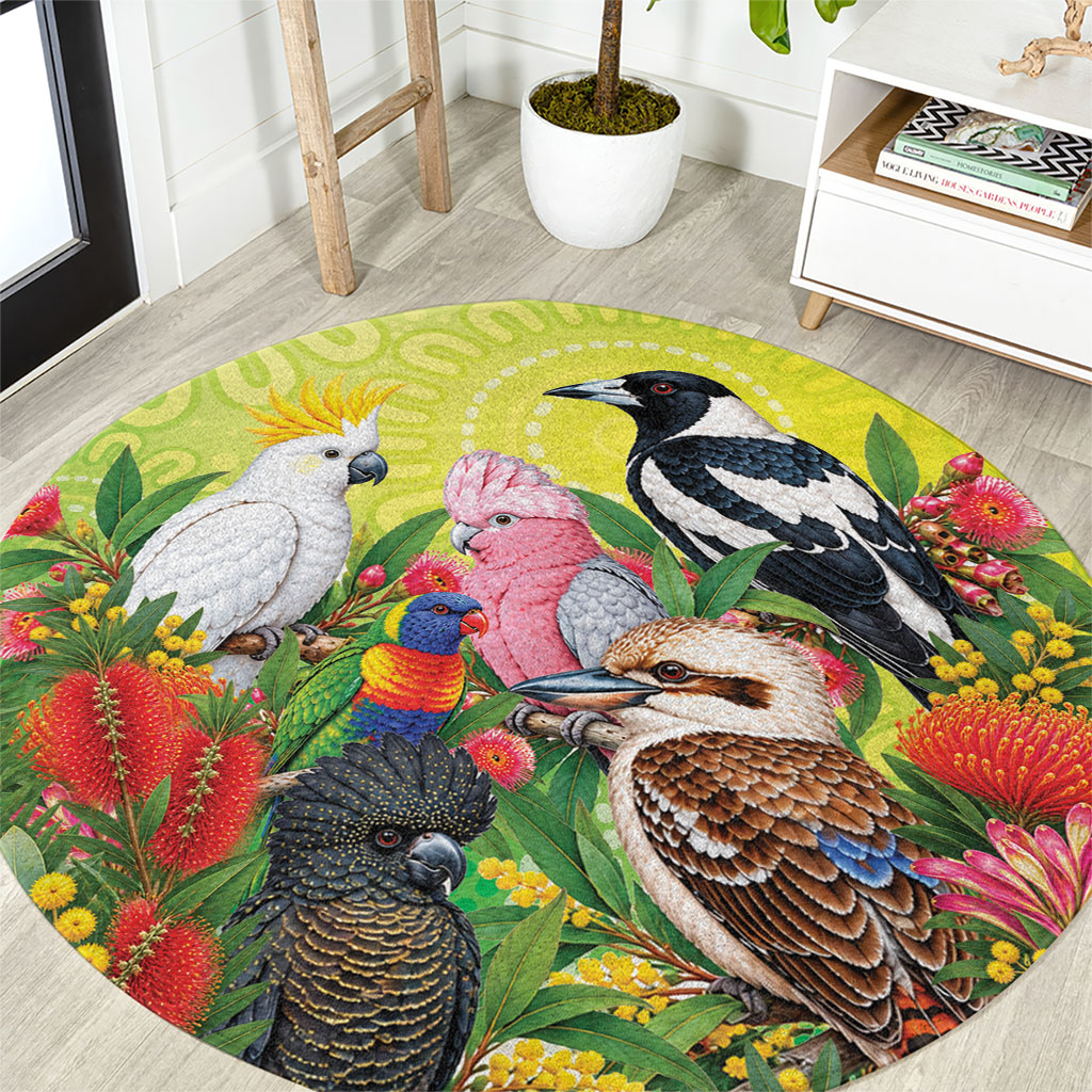 Australian Native Birds Round Carpet Art Dot Painting Pattern
