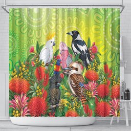 Australian Native Birds Shower Curtain Art Dot Painting Pattern