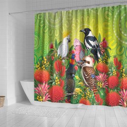 Australian Native Birds Shower Curtain Art Dot Painting Pattern