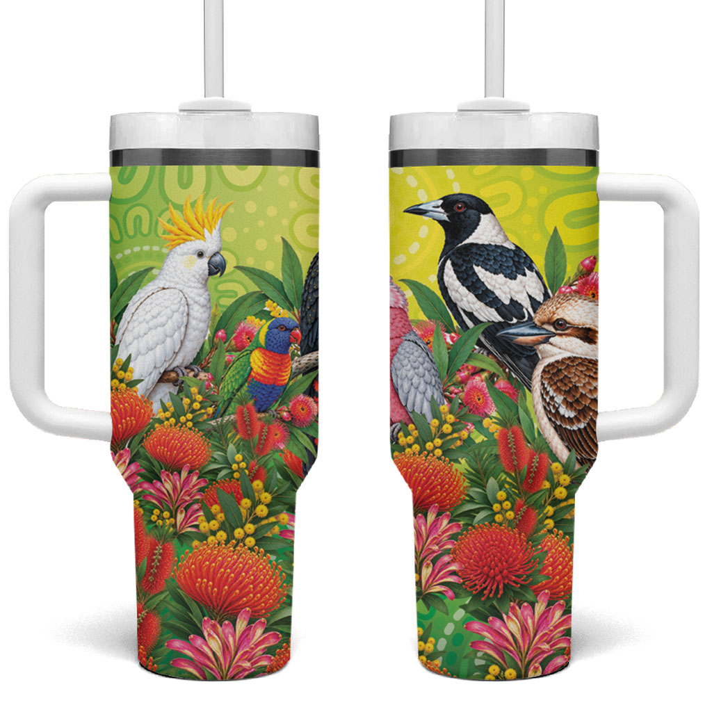 Australian Native Birds Tumbler With Handle Art Dot Painting Pattern