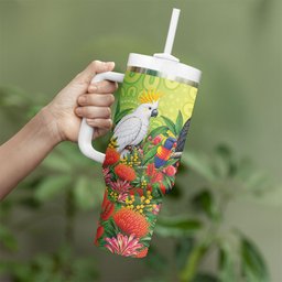 Australian Native Birds Tumbler With Handle Art Dot Painting Pattern