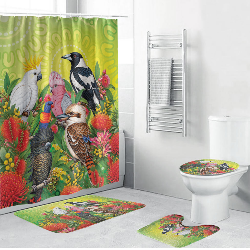 Australian Native Birds Bathroom Set Art Dot Painting Pattern