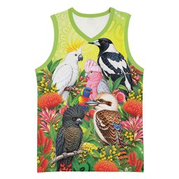 Australian Native Birds Basketball Jersey Art Dot Painting Pattern