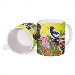 Australian Native Birds Ceramic Mug Art Dot Painting Pattern