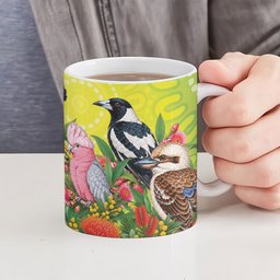 Australian Native Birds Ceramic Mug Art Dot Painting Pattern