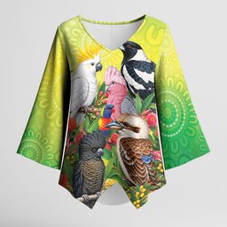 Australian Native Birds Kimono Sleeve Blouse Art Dot Painting Pattern