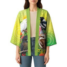 Australian Native Birds Kimono Art Dot Painting Pattern