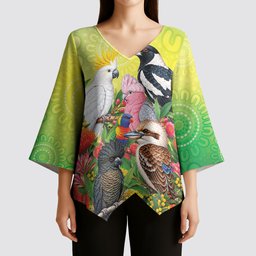 Australian Native Birds Kimono Sleeve Blouse Art Dot Painting Pattern