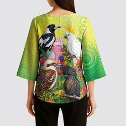 Australian Native Birds Kimono Sleeve Blouse Art Dot Painting Pattern