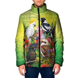 Australian Native Birds Padded Jacket Art Dot Painting Pattern