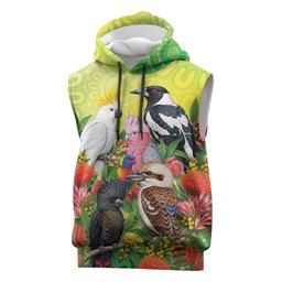 Australian Native Birds Sleeveless Hoodie Art Dot Painting Pattern