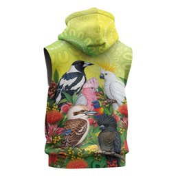 Australian Native Birds Sleeveless Hoodie Art Dot Painting Pattern