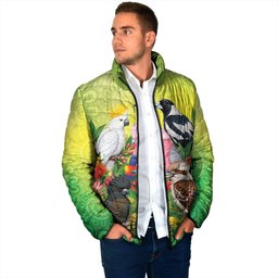 Australian Native Birds Padded Jacket Art Dot Painting Pattern