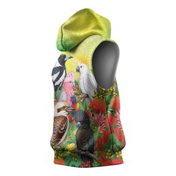 Australian Native Birds Sleeveless Hoodie Art Dot Painting Pattern