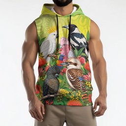 Australian Native Birds Sleeveless Hoodie Art Dot Painting Pattern