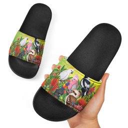 Australian Native Birds Slide Sandals Art Dot Painting Pattern