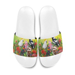 Australian Native Birds Slide Sandals Art Dot Painting Pattern