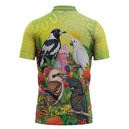 Australian Native Birds Zipper Polo Shirt Art Dot Painting Pattern